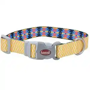 Adjustable Dog Collar - Yellow Chevron Aztec 3/4" X 08"-12"